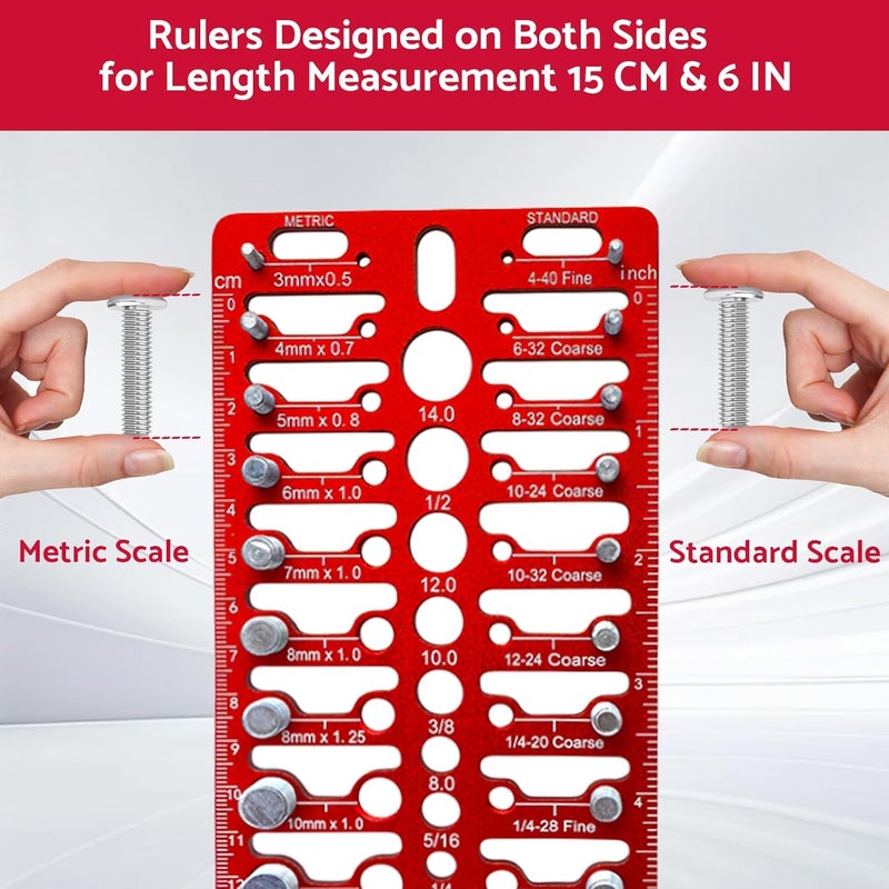 Esdabem 55 Nut and Bolt Thread Checker - Thread Checker Standard and Metric Bolt and Nut Identifier Gauge 20 Standard & 16 Metric 19 Drill Gauges Thread Gauge Screw Size and Thread Gauge Inch & Metric - Image 2